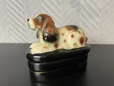 Vintage Takahashi Cocker Spaniel Dog Fake Crazing Trinket Jewelry Box 2 Pc Black