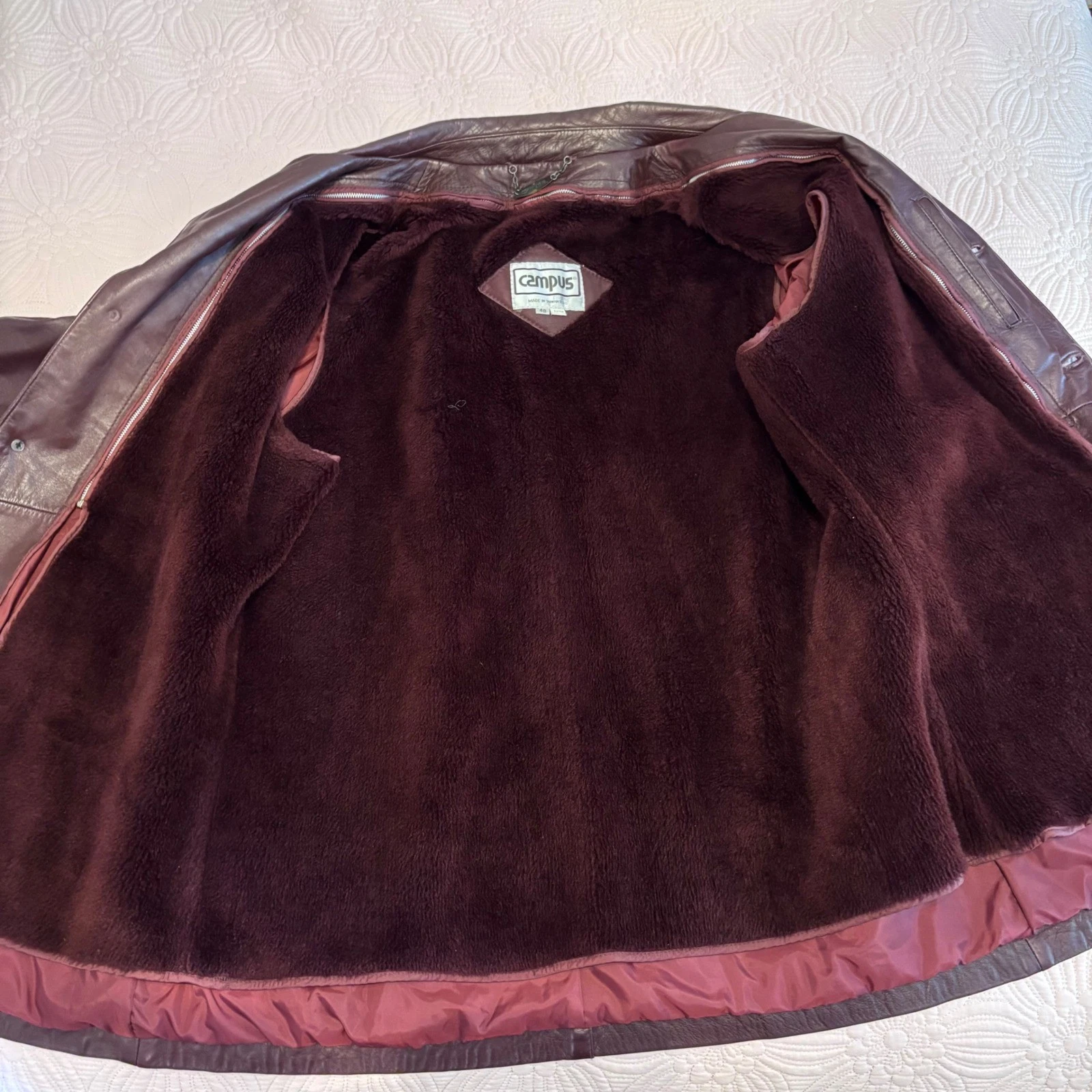 Vintage Campus Leather Men's Retro Cognac Brown Trench Coat Statement Piece Sz48 - product detail image 7