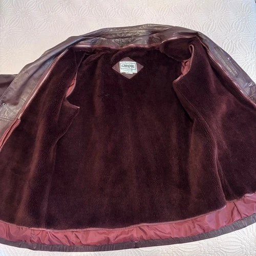Vintage Campus Leather Men's Retro Cognac Brown Trench Coat Statement Piece Sz48 image 7