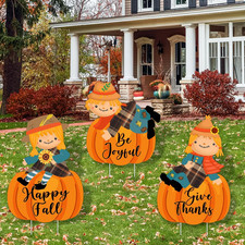 Thanksgiving Outdoor Decorations Yard, Scarecrow Pumpkin Yard Signs with Stakes
