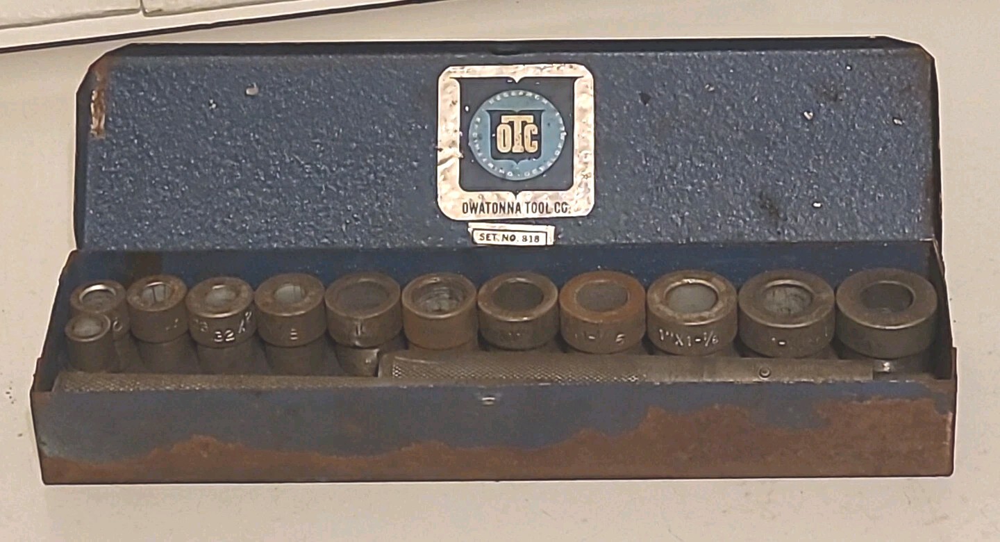 Vintage OTC 818 Bushing Driver Set Metal Tool Box Owatonna Tool Co USA MADE.