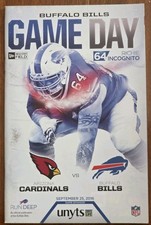 BUFFALO BILLS Gameday Program Richie Incognito 9/25/16 Arizona Cardinals 2016