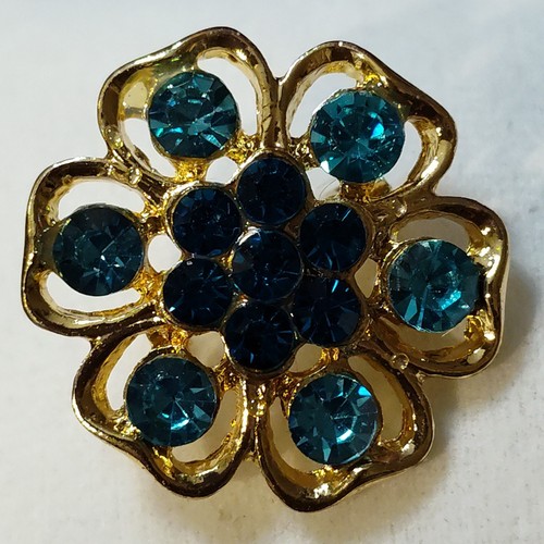 Zweifarbige blaue Strass aquamarin türkis Kristall Blume goldfarbene Brosche Anstecknadel so hübsch
