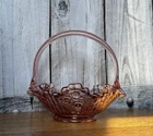 Vintage Don Fenton Dusty Rose Glass Basket Pressed Roses Ruffled Crimped 7.5”