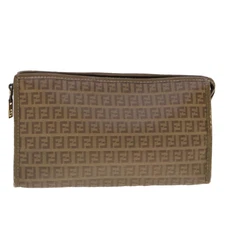 FENDI Zucchino Canvas Clutch Bag Beige Auth fm3916