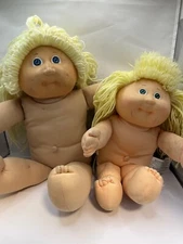 Lot of 2 1978 1982 Cabbage Patch Doll Blonde Hair 18" & 14" 1989 Blond Cabbage