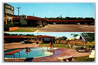 Flying W Lodge US Hwy 290 Ozona Texas TX Multi View Pool Diving Action Postcard
