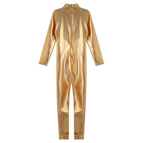 Girls Metallic Jumpsuit Mock Neck Shiny Bodysuit Stage Performance Leotard - Picture 20 of 127