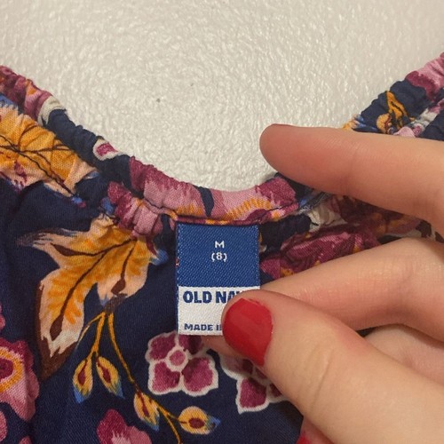 Old Navy Printed Cropped Puff-Sleeve Top Floral Blouse - Size Girls M (8) - Picture 4 of 5
