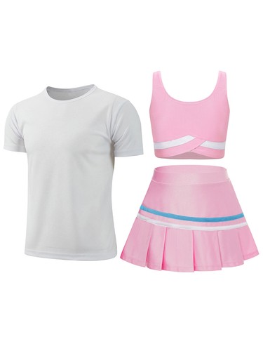 Kids Girls Crop Top And Skirt Performance Outfits Sleeveless Tracksuits Tennis - Picture 12 of 24