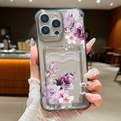 Flower Case With Card Holder For iPhone 16 Pro Max 16E 15 14 13 12 11 Soft Cover - Picture 16 of 18