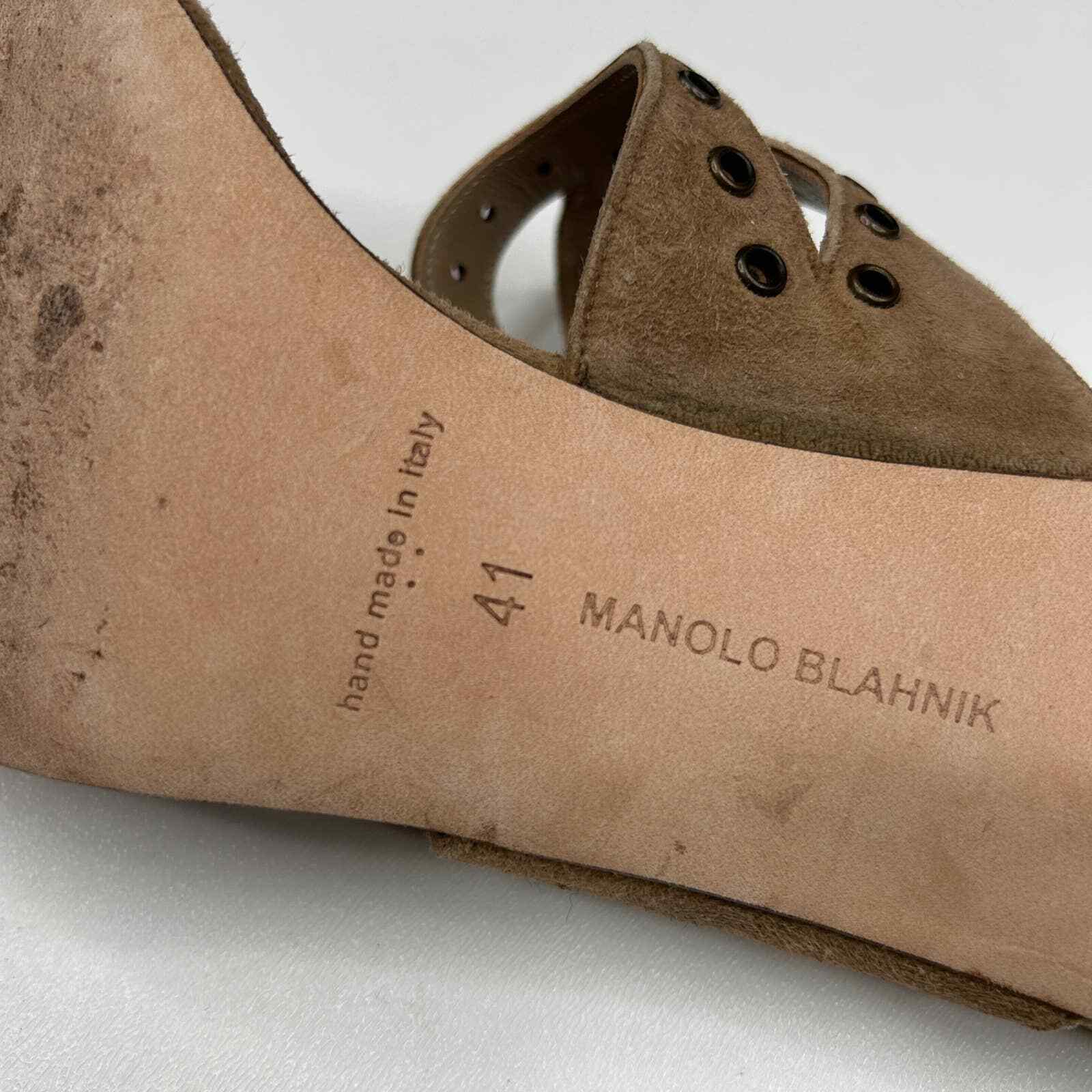 Manolo Blahnik | Taupe Genuine Suede Rivet Sandal… - image 7
