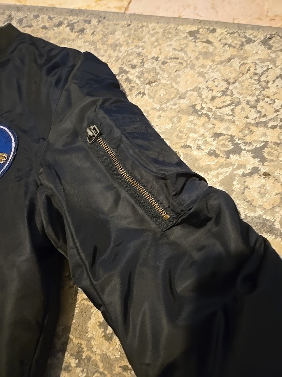 American Stitch Black Jacket L Patchwork Nylon Bo… - image 2