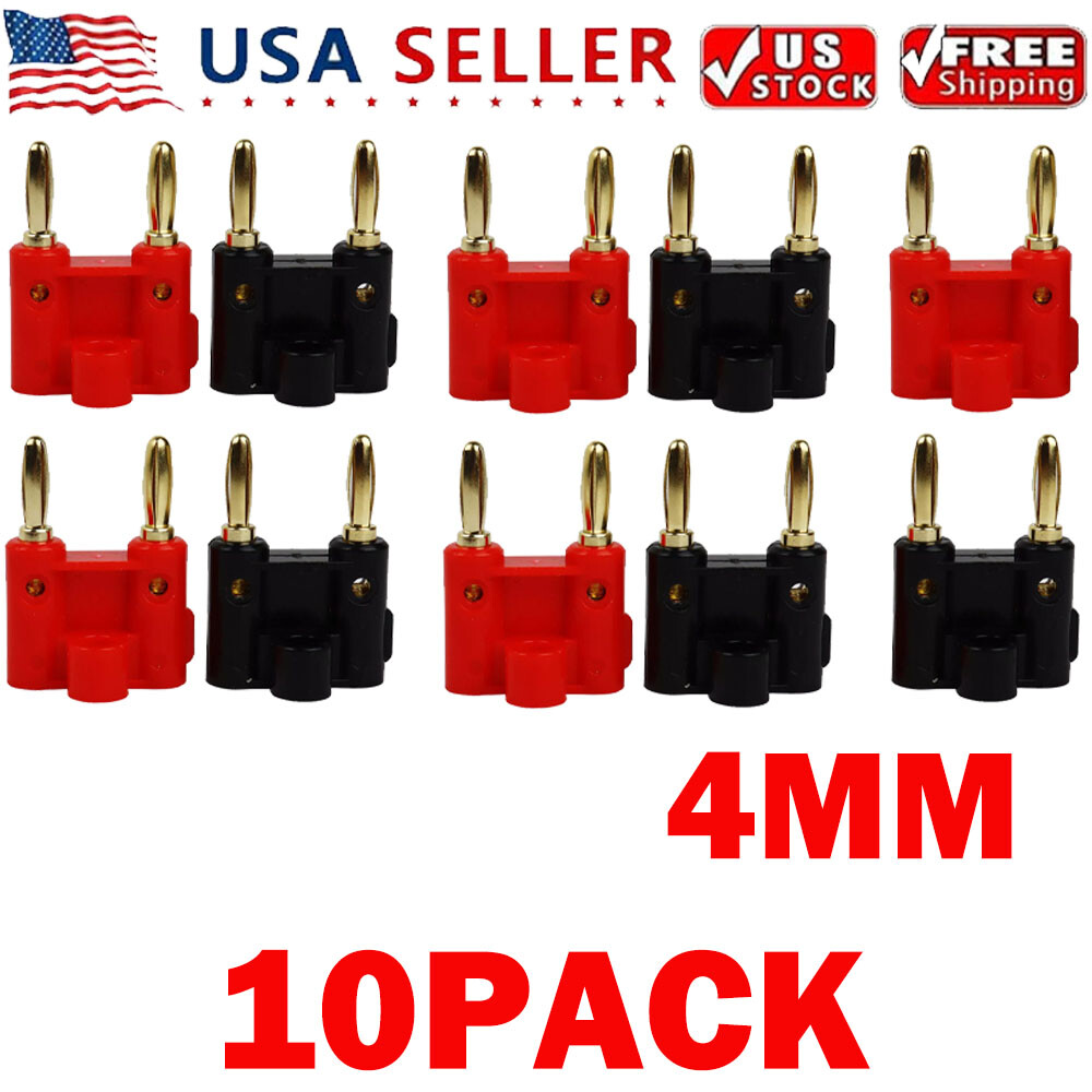 10 Pcs 4mm Gold Plated Dual Banana Plugs Screw Type Speaker Wire Cable Connector