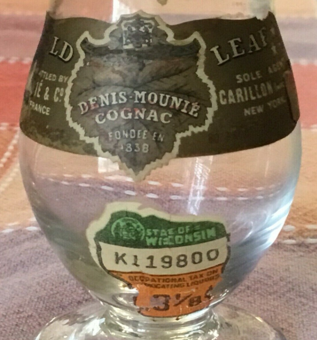 Denis-Mounie Cognac Gold Leaf 1/16 Pint France Import EMPTY