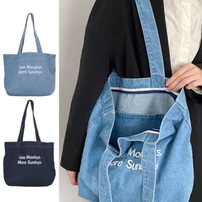 Womens Denim Tote Bag Casual Shoulder Handbag Blue Jean