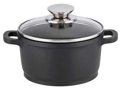 ELO ALUCAST Kochtopf mit Glasdeckel Antihaft Schwarz Aluminiumguss Ø 16 cm