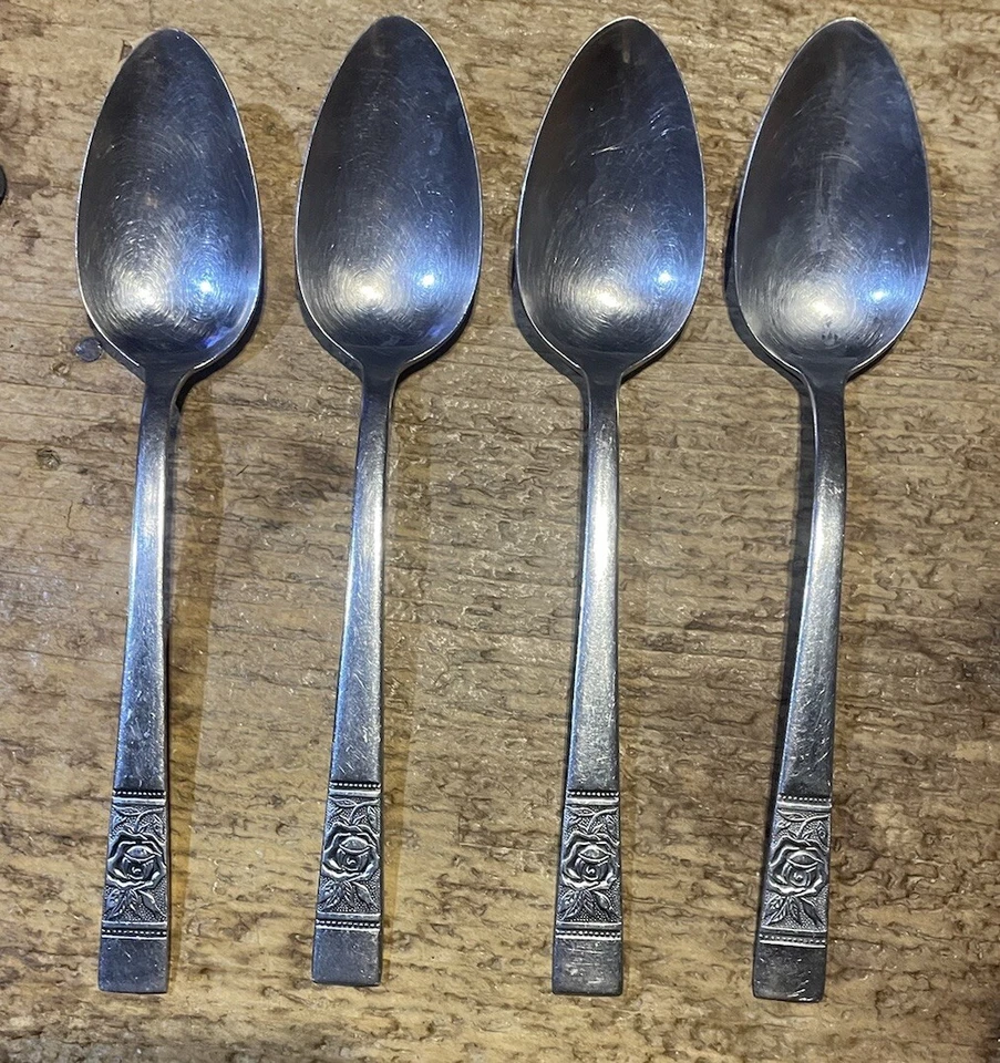 Cucharas de sopa National Flatware ~LAUREEN~ rosa floral vintage lote de 4 Corea Foto 2 de 4