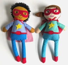 Superhero Rag Dolls Set of 2 Blue Red Courage Fabric MGS Group 12"