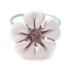 Gorgeous White Flower Blossom Genuine Leather  Crystal Adjustable Ring
