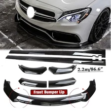 Front Bumper Lip Spoiler Splitter For Mercedes-Benz Side Skirt Glossy Black