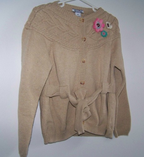 Hartstrings Camel Color Cardigan Sweater Girls 6X Appliqued Flowers Belted Waist - Picture 4 of 7