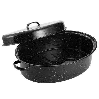 Granite Roaster Pan 19  Enameled Roasting Pan with Domed Lid. Oval Turkey Roa...