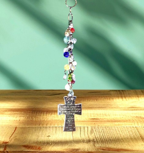 12 Step Serenity Prayer Cross Window Suncatcher Car Charm Gemstones Crystals - Picture 3 of 8