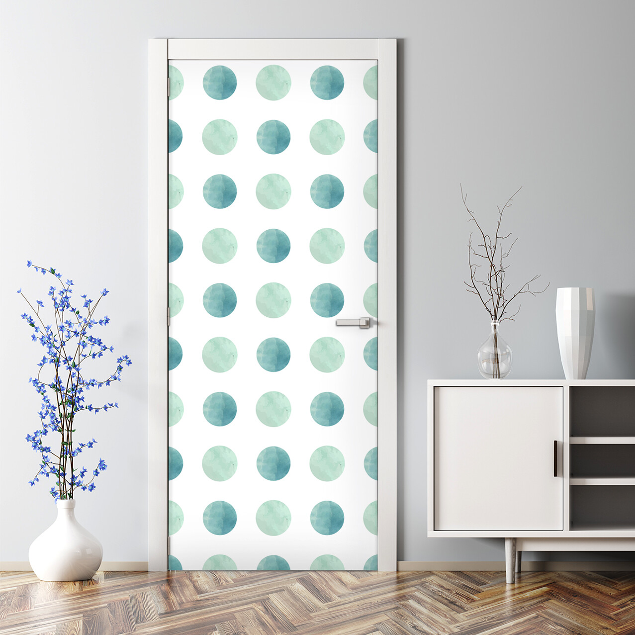 Green and White Reusable Watercolor Dots Bubble-Free Door Decal Sticker