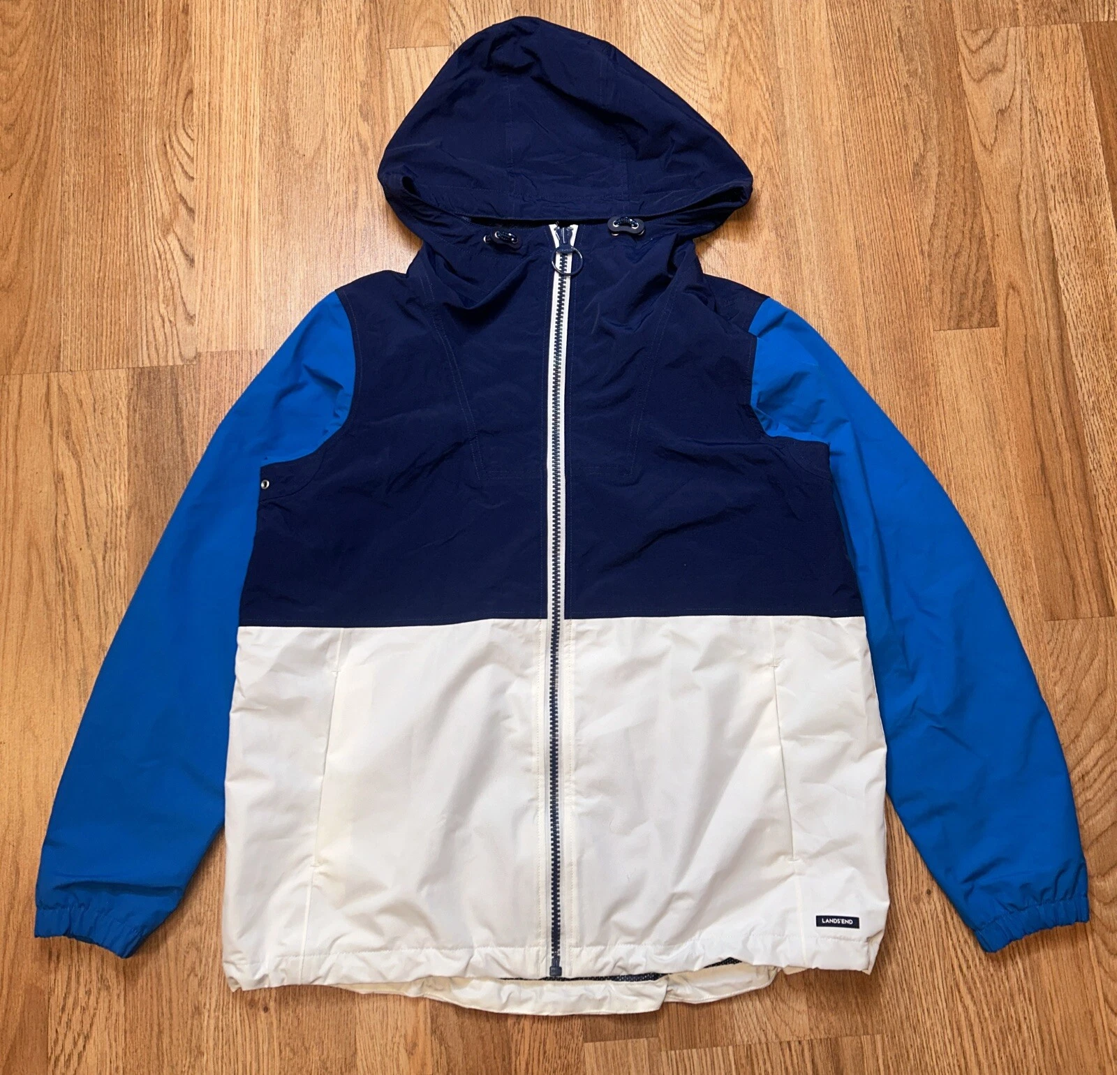 NWT Lands End Jacket Blue White Softshell Mens Medium