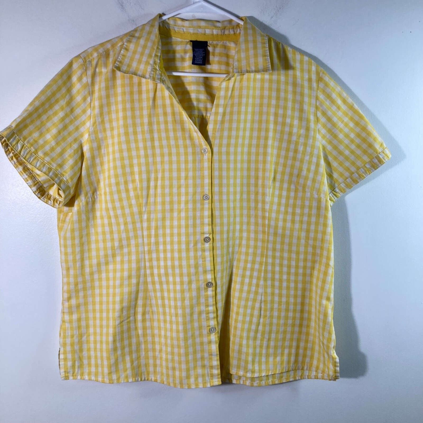 Womens Basic Editions V Neck Gingham Button Shirt… - image 1