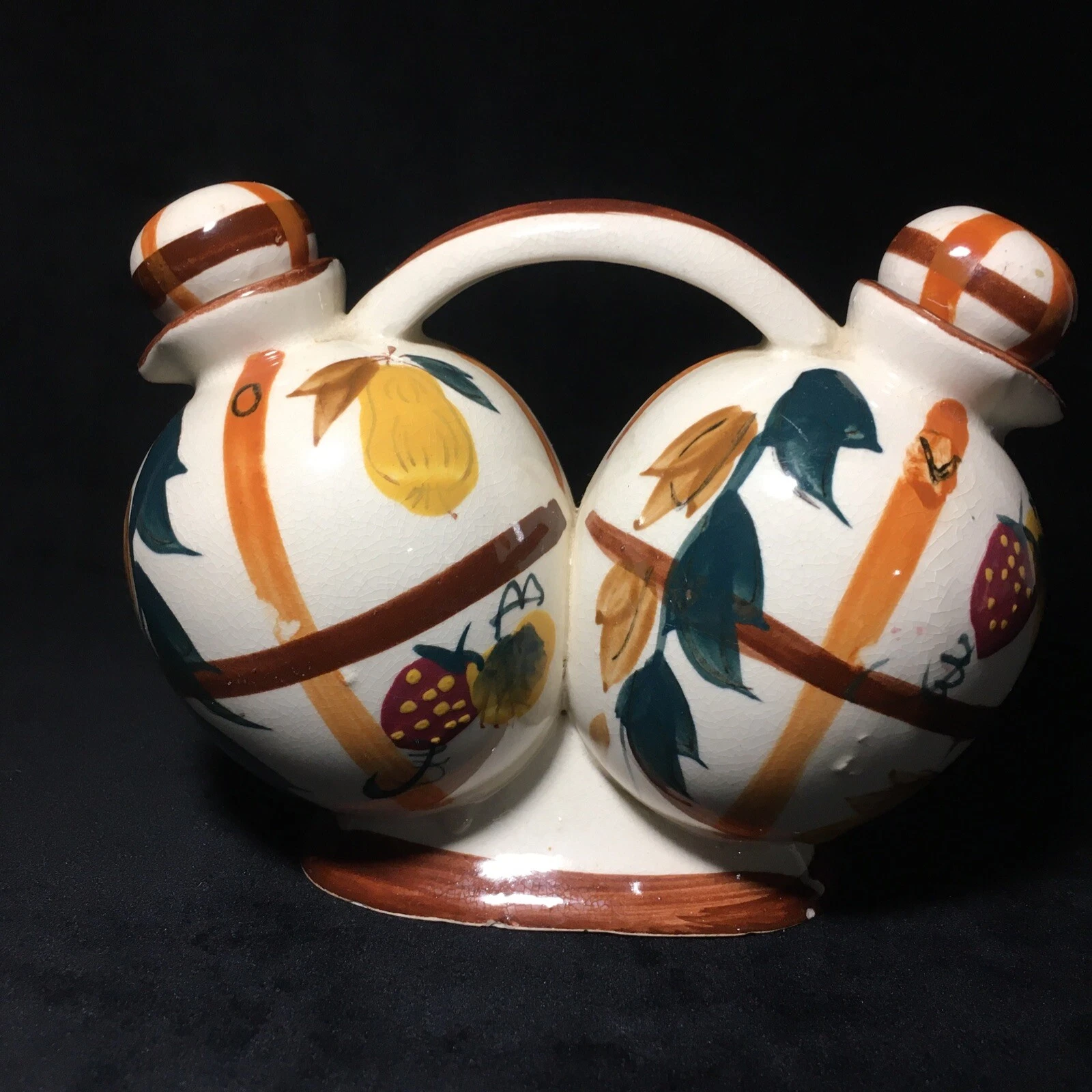 Nasco Hand Painted Oil & Vinegar Ceramic Jar Duo - VTG