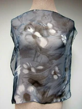 VTG CEJON Floral Sheer 20 x 20 1/2 Square Scarf Floral Blue Navy Black EUC