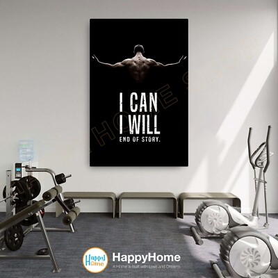 I Can I Will End of Story Wall Art Home Gym Decor Workout Room Prints Art  -P604
