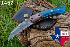 CUSTOM HAND FORGED DAMASCUS STEEL FOLDING POCKET KNIFE &BONE HANDLE EDC AH-1452