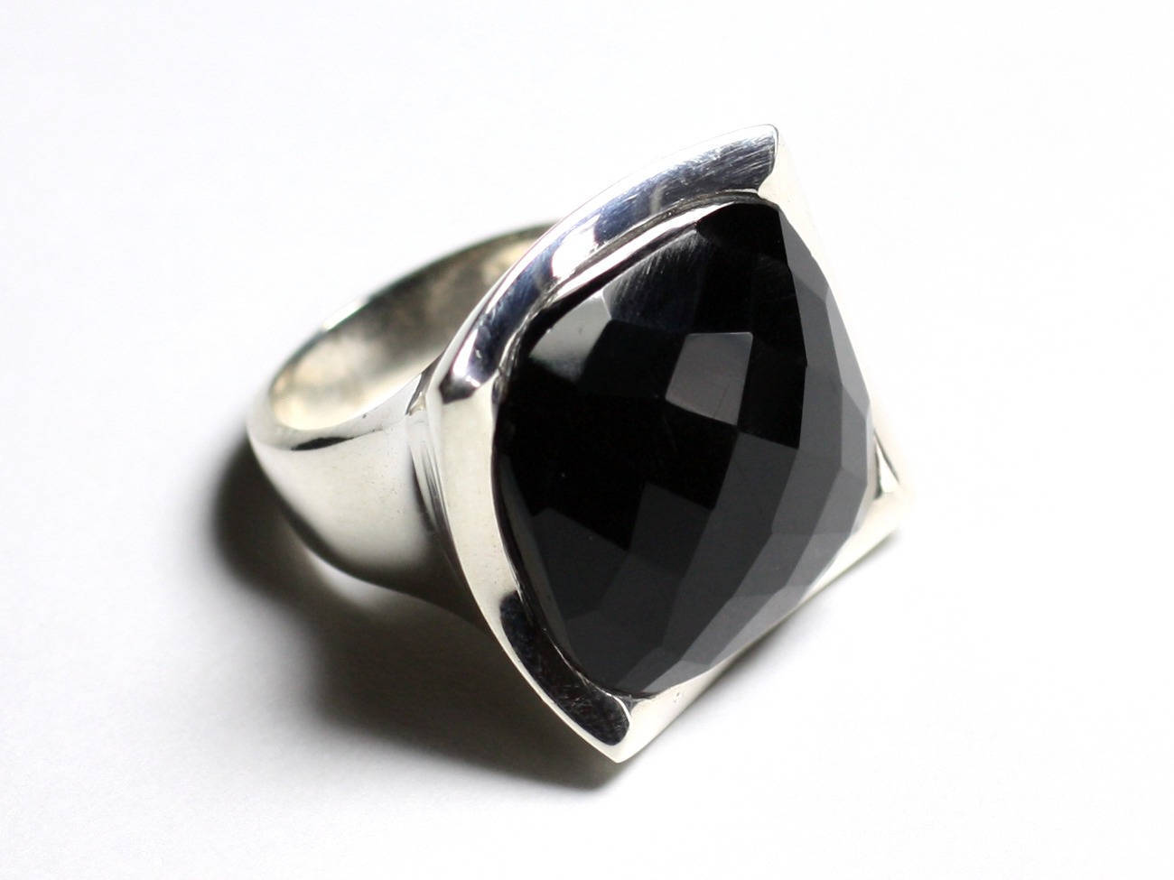 Bague en argent 925 avec onyx noir facetté de 20mm pour homme modèle N222