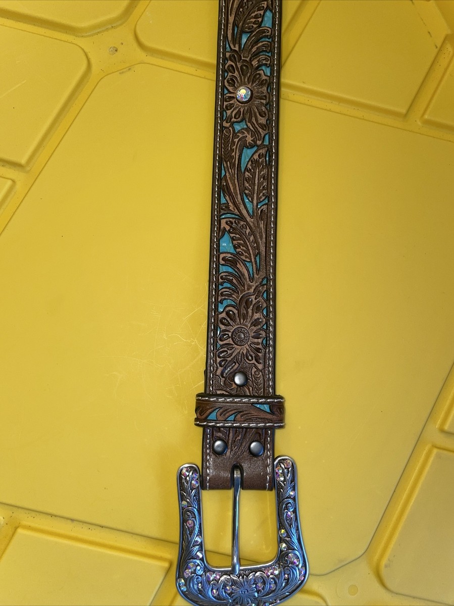 Ariat Ladies Floral Tooled Turquoise Inlay & Rhinestone XL  display picture 1