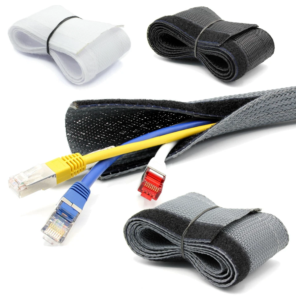 Flex Kabelschutz Kabelschlauch Klettverschluss Gewebeschlauch weiß schwarz grau