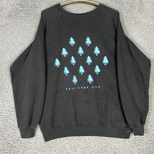 Vtg 1984 Hanes Lg Black Winter Pine Tree Sweatshirt Salt Lake City USA Made 80s