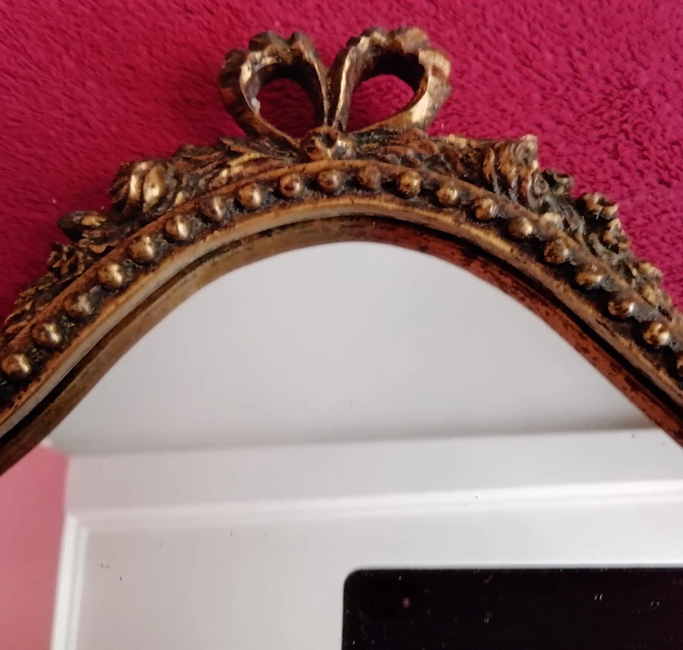 Ancien Miroir Ovale Mural Style Louis XVI en Bois/Stuc Années 50 - Photo 4/4