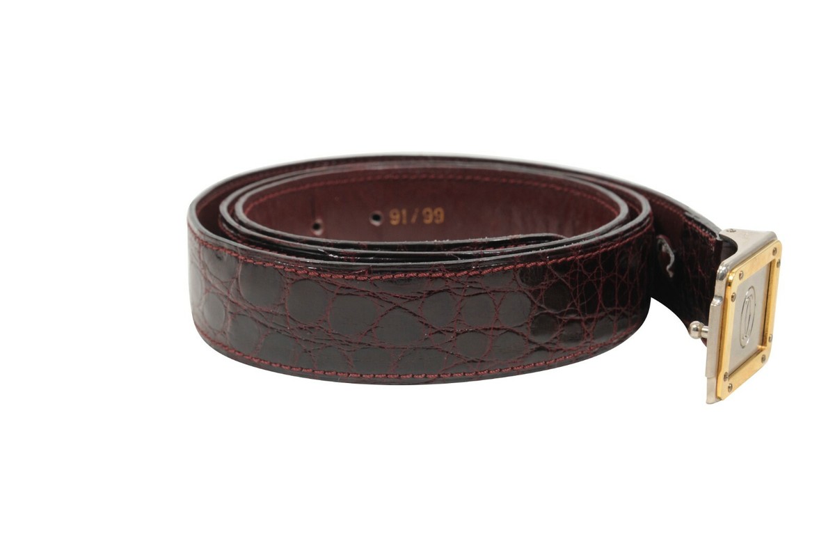 Cartier mut de Cartier ブラウンレザーベルト Cartier Must de Cartier Men Belt 33 34 Burgundy Red Bordeaux