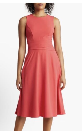Eliza J Faux Wrap Sleeveless MIDI Dress Red/Coral Fit & Flare Sz 12 $169 - Picture 2 of 10