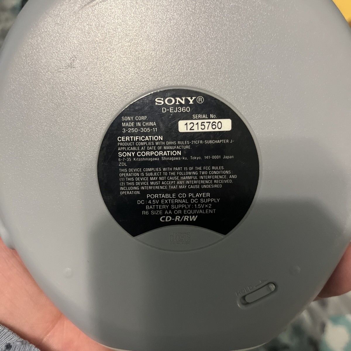 Retro Sony D-EJ360 Silver CD Walkman, Portable CD-R/RW CD