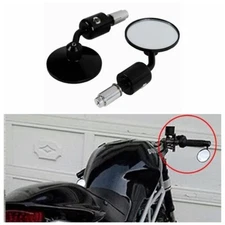 Universal Motorcycle 3" Round 7/8" Handle Bar End Rearview Side Mirrors Black