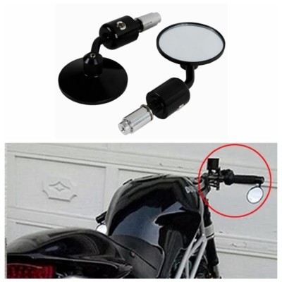 Universal Motorcycle 3'' Round 7/8'' Handle Bar End Rearview Side Mirrors Black
