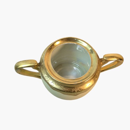 Vintage Keramik Zuckerdose opalisierend Goldsäure geätzte Randgriffe - Bild 8 von 10