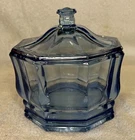 Indiana Glass Co. USA Concord Blue Octagon Candy Dish w/ Lid 5.5" Vintage 1970s