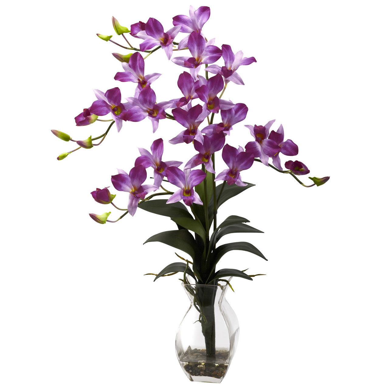 23-Inch Tall Purple Silk Orchid Artificial Flower Arrangement with Clear Vase
