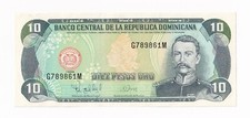 DOMINICAN REPUBLIC-10 PESOS ORO-1998-PICK 153a-SERIAL NUMBER 789861 , AU/UNC .