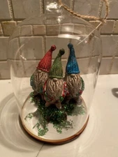 NEW Pottery Barn Gnome Glass Cloche Scene Christmas Tree Ornament Decor Tabletop